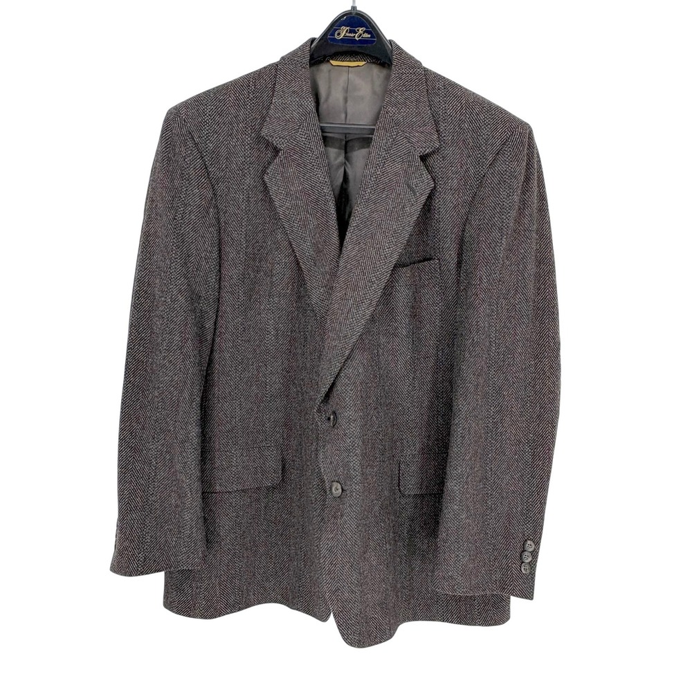 Vintage Kuppenheimer Premier Edition 100% Wool Blazer Herringbone Gray 42R‎